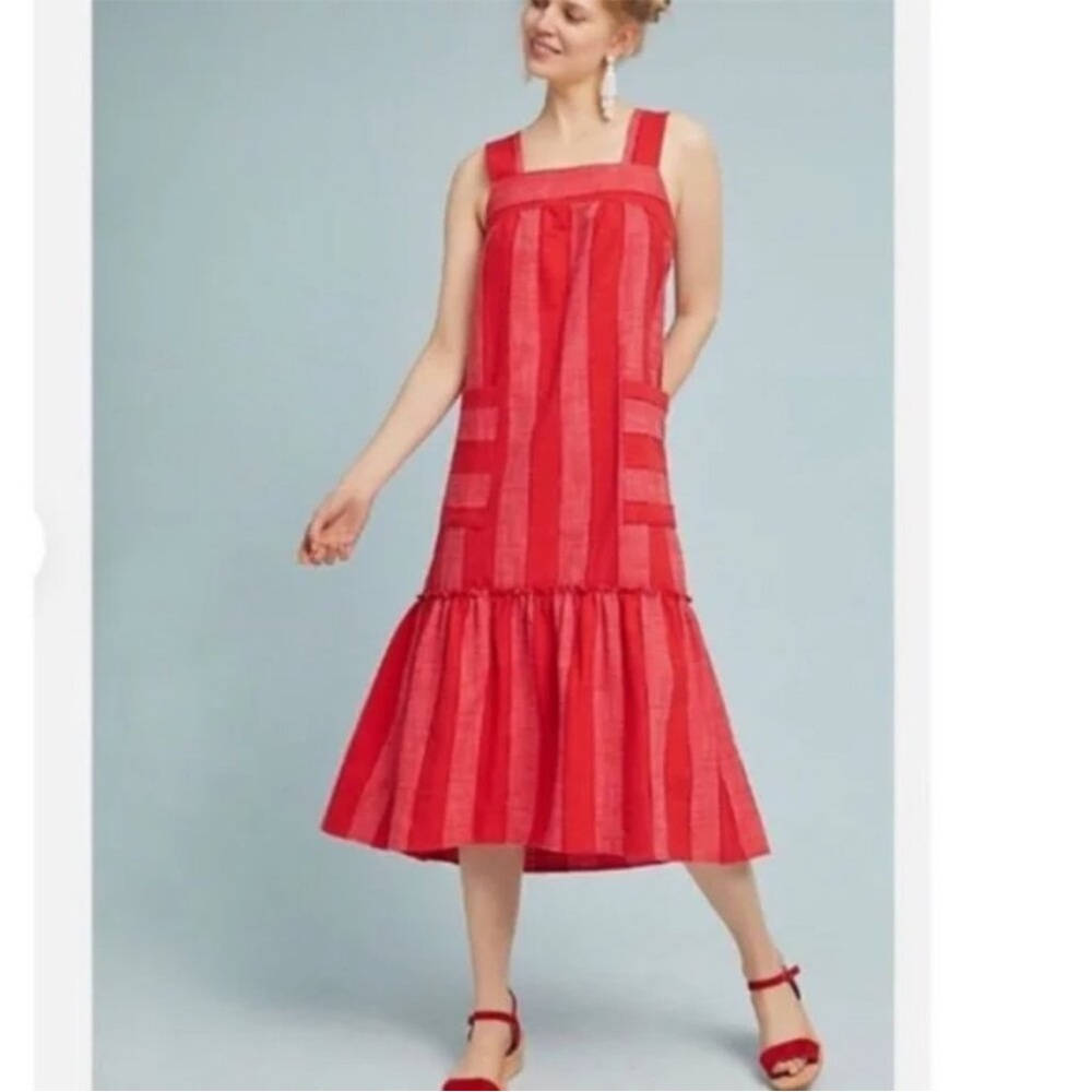 Maeve by Anthropologie / Tonal Striped Dress Red Midi size Medium